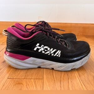 HOKA ONE ONE Bondi 7 Women’s Running Shoes Black Pink Size 8